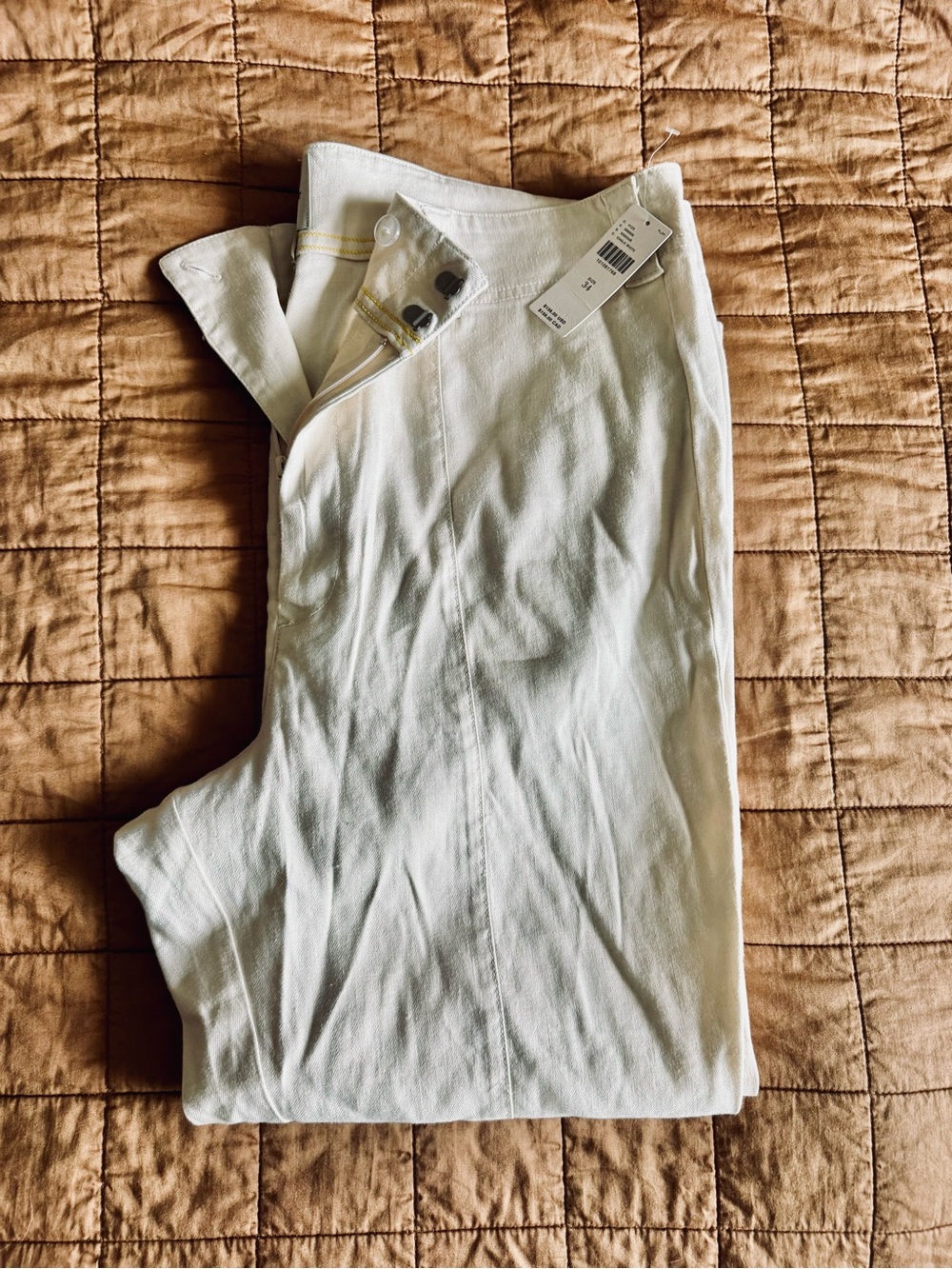 NWT Women Anthropologie Maeve Cream Ivory High Waist Cropped Linen Pants